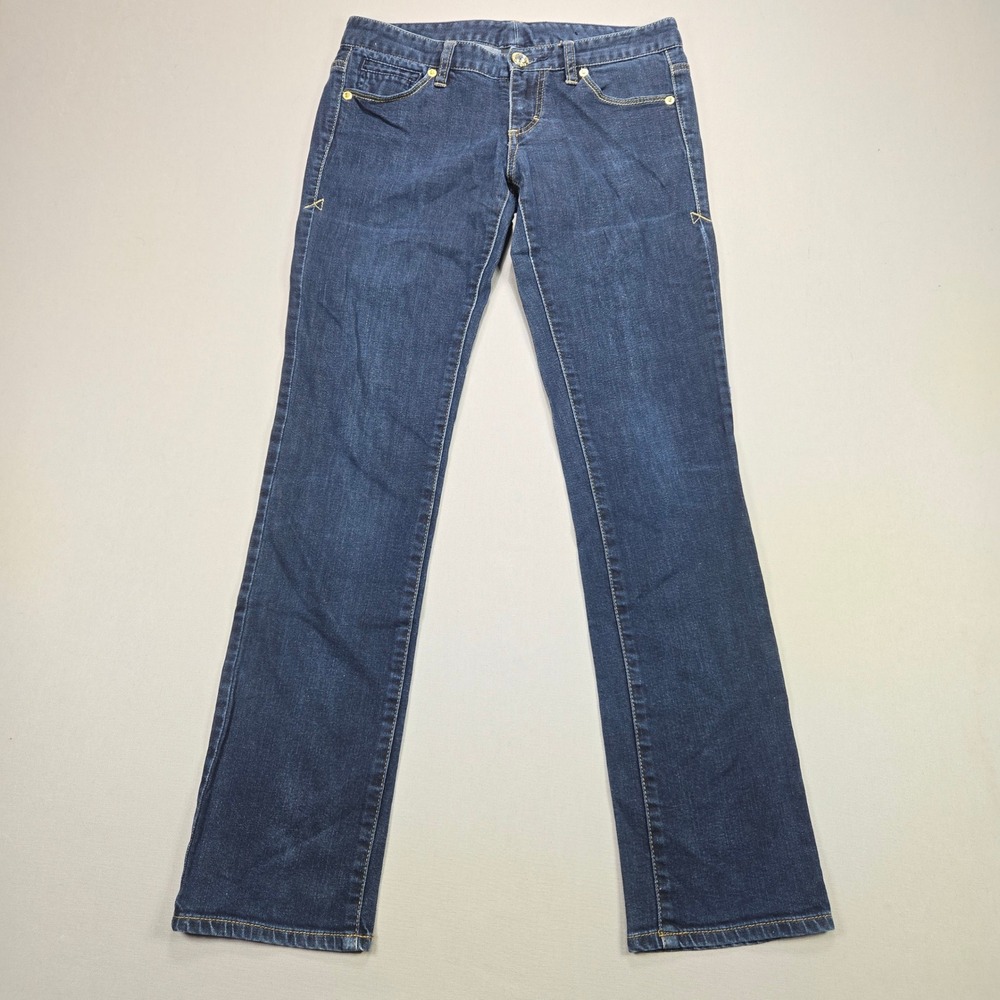 Armani Exchange Jean Women 2 Short Dark Wash Straight Leg Gold Logo Blue Size 2S